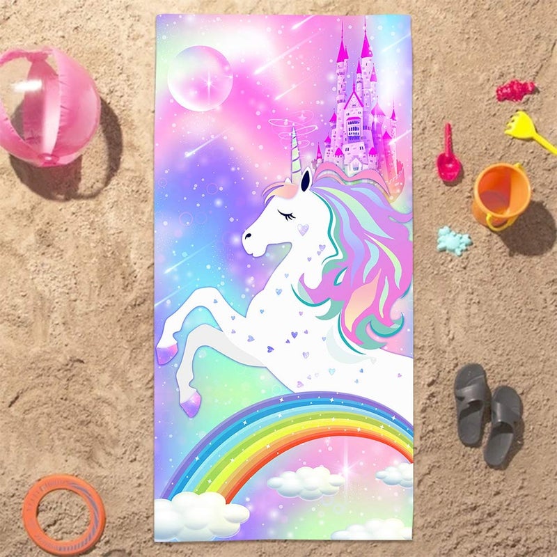 Bonsai Tree Unicorn Microfiber Beach Towel, Rainbow Kids Quick Dry Beach Blanket Oversized Clearance 30" x 60", Magic Castle Cute Sand Proof Bath Towels for Girls Travel - Image 5